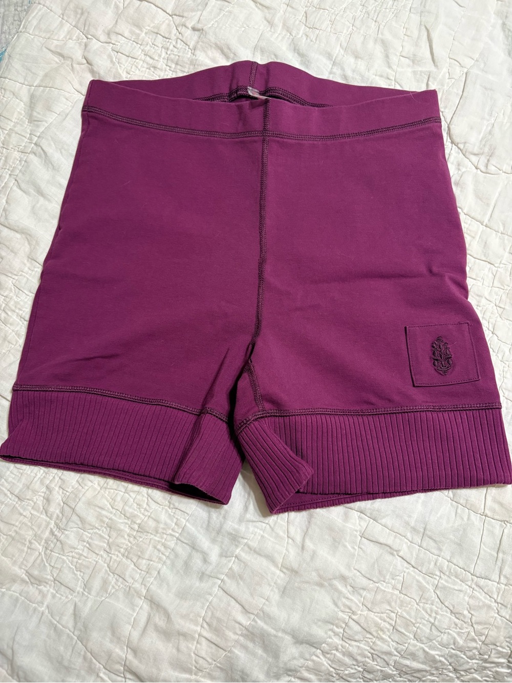 FP Movement by Free People Deep Plum High-Rise Ribbed Hem Bike Shorts